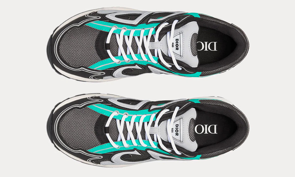 Dior B22 Anthracite Gray Mesh And Black & Green Low Top Sneakers - ARABIA LUXURY