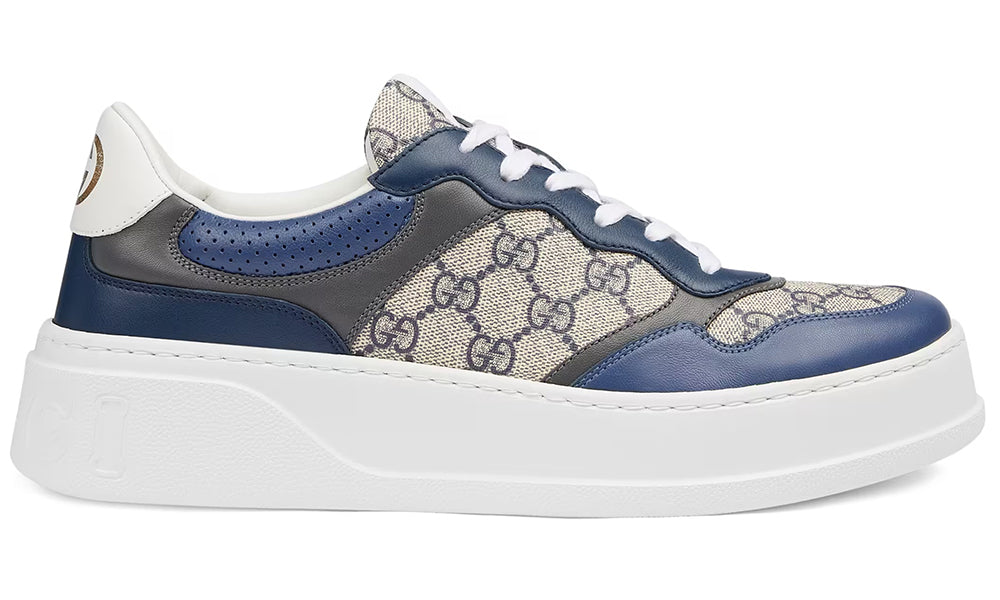 GUCCI GG Canvas leather-trimmed sneakers "Blue" - ARABIA LUXURY