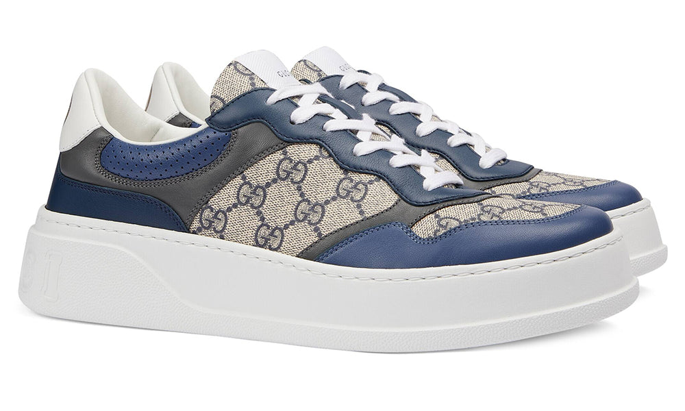 GUCCI GG Canvas leather-trimmed sneakers "Blue" - ARABIA LUXURY