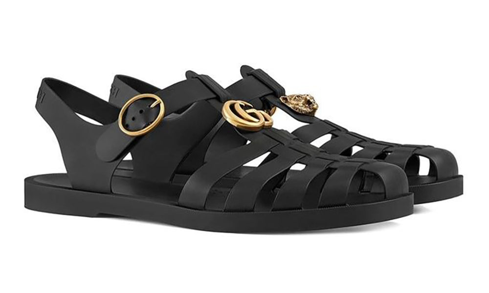 Gucci Rubber Buckle Strap Sandals - Black - ARABIA LUXURT