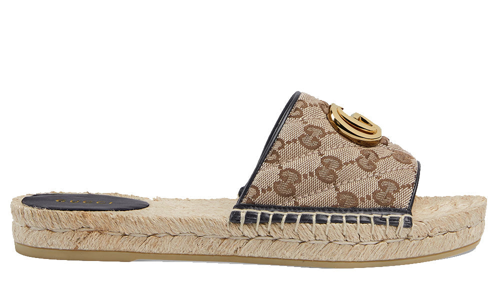 Gucci Women's Brown GG Matelassé Canvas Espadrille Sandal - ARABIA LUXURT