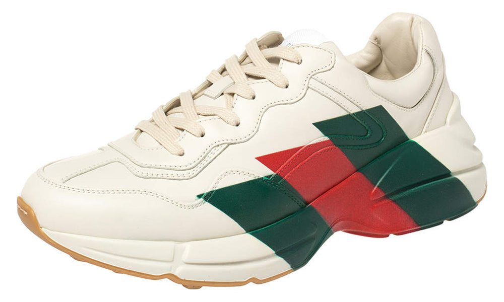 Gucci White Rhyton Web Chunky Sneakers - ARABIA LUXURT