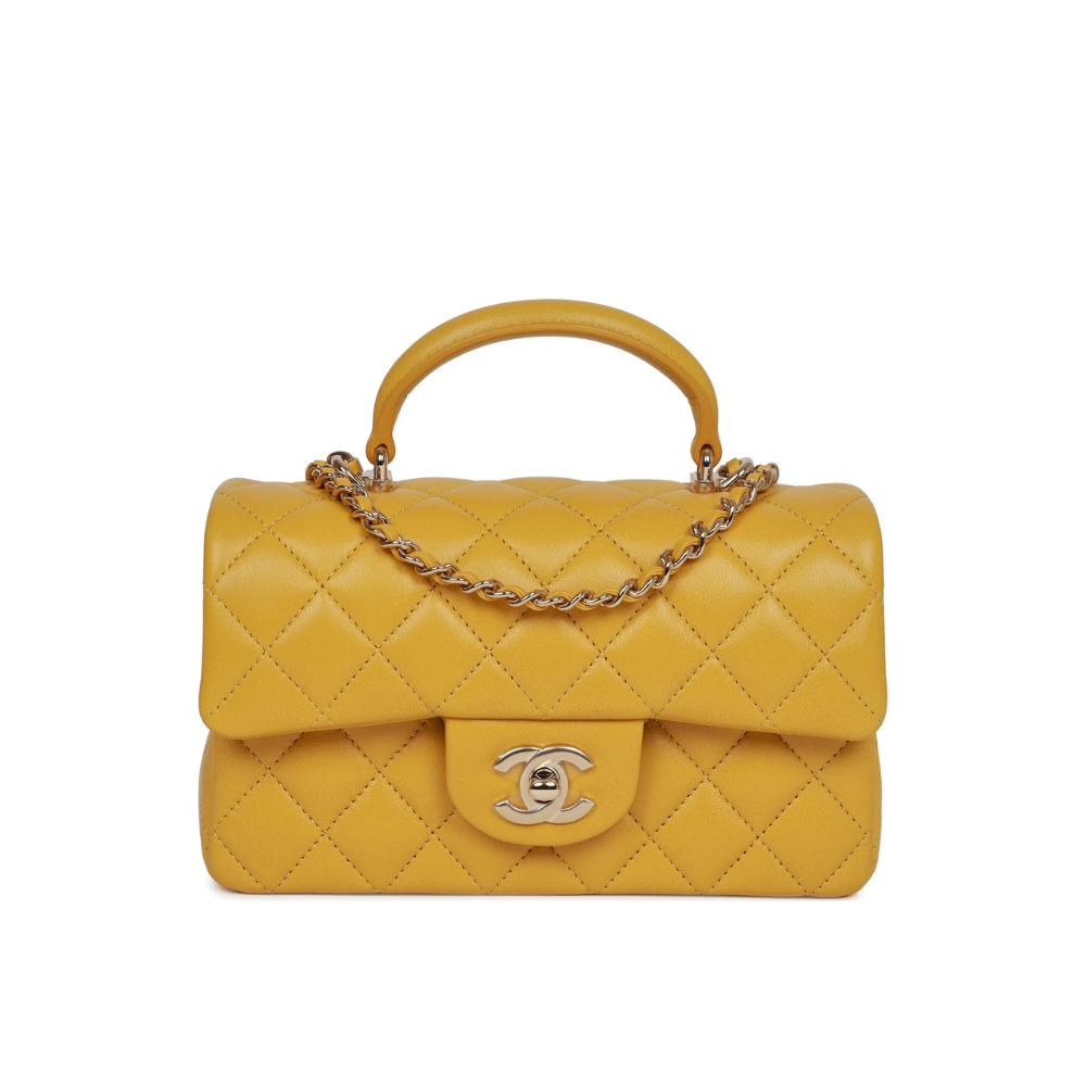 CHANEL 21S YELLOW MINI WITH TOP HANDLE AGED GOLD HW