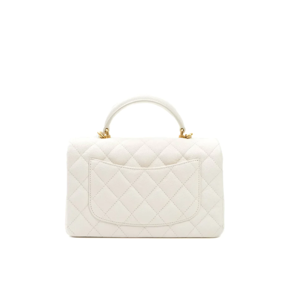 CHANEL 21S WHITE CAVIAR MINI WITH TOP HANDLE AGED GOLD HW