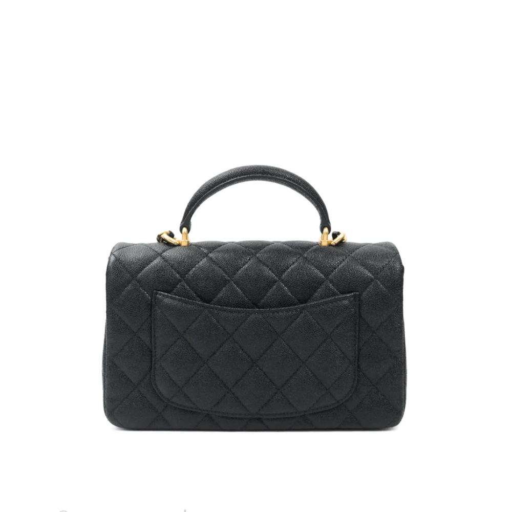 CHANEL 21S BLACK MINI WITH TOP HANDLE AGED GOLD HW