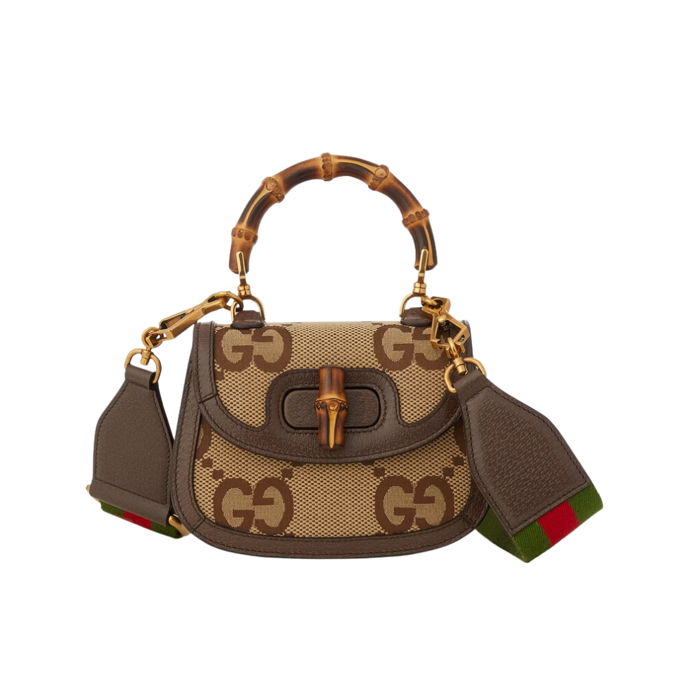 Gucci Bamboo 1947 jumbo GG mini bag in camel and ebony canvas