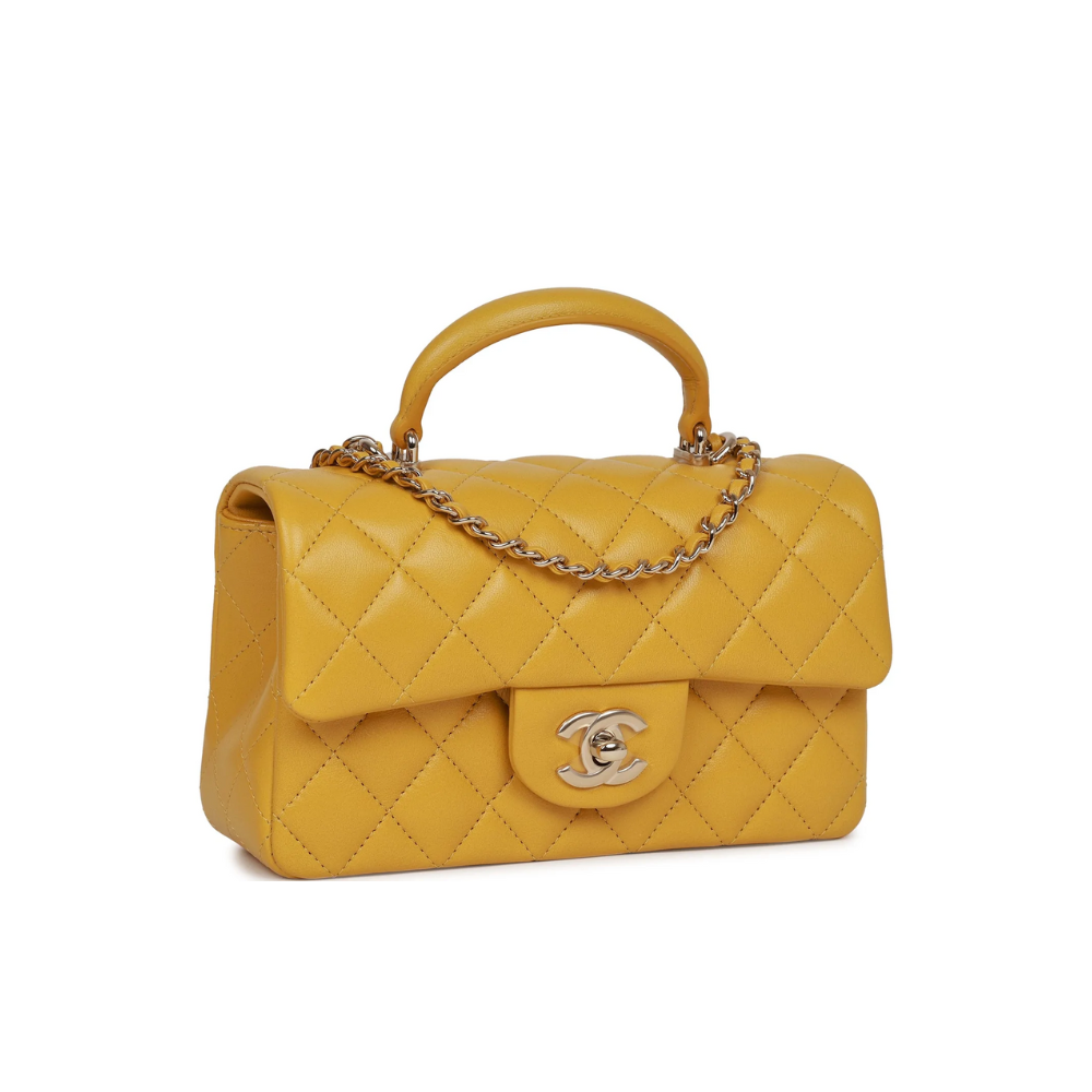 CHANEL 21S YELLOW MINI WITH TOP HANDLE AGED GOLD HW