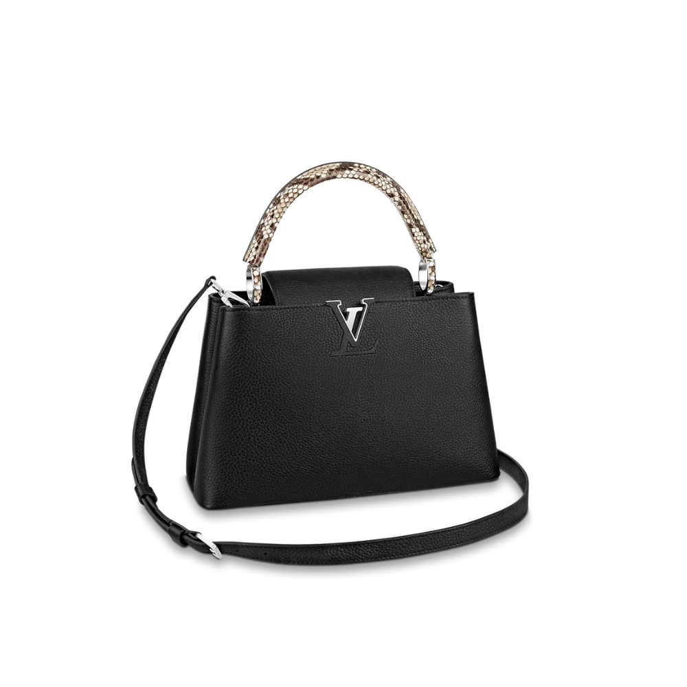 Louis Vuitton Capucines PM with Snakeskin Top Handle N93045 Black 2020