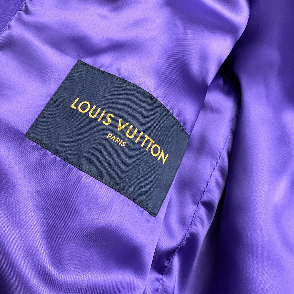 Louis Vuitton Virgil Purple Multi Patch Varsity Runway Jacket Sz 50 AW 22