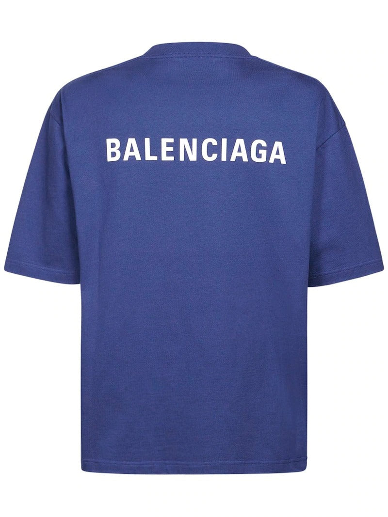 BALENCIAGA Logo Print Cotton T-shirt - Marine Blue