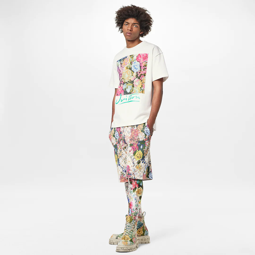 LOUIS VUITTON V FLOWER TAPESTRY PRINT T-SHIRT